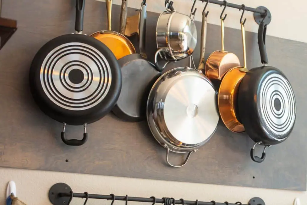 hanging pans in kitchen
