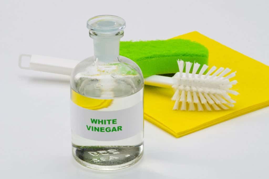 white vinegar and cleaning brush